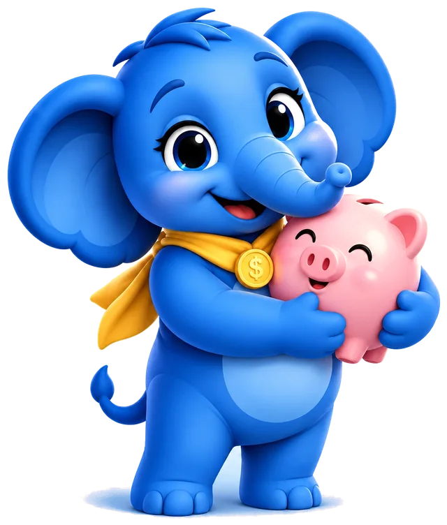Elena hugging a pink piggy bank