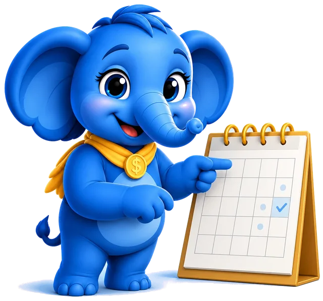 Elena pointing to a date on her calendar