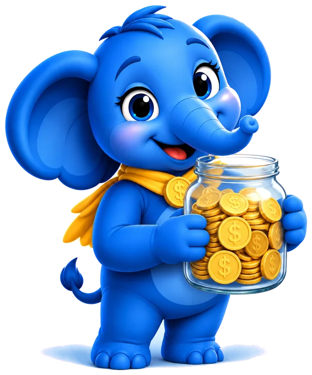 Elena holding a jar full of gold coins